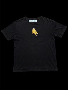 Off-White Black Short Sleeve Tee with Yellow Chest Motif Size S
